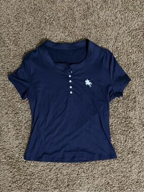 SHEIN Navy Blue Polo Button Short Sleeve Top